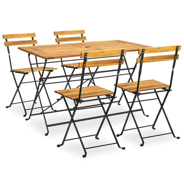 Table et 4 chaises pliantes de jardin en bois d'acacia massif et acier