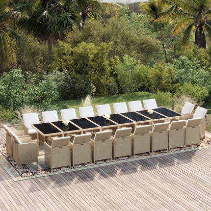 Table et fauteuils de jardin 20 places en résine tressée beige