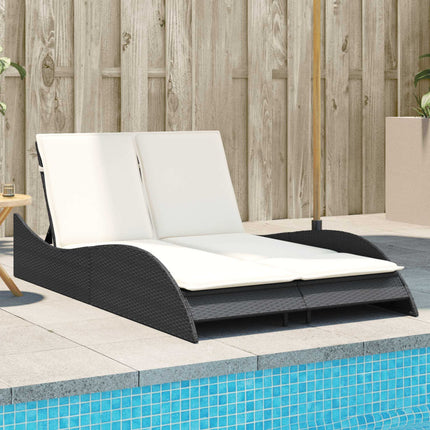 Bain de soleil double en résine tressée noire avec coussins crème