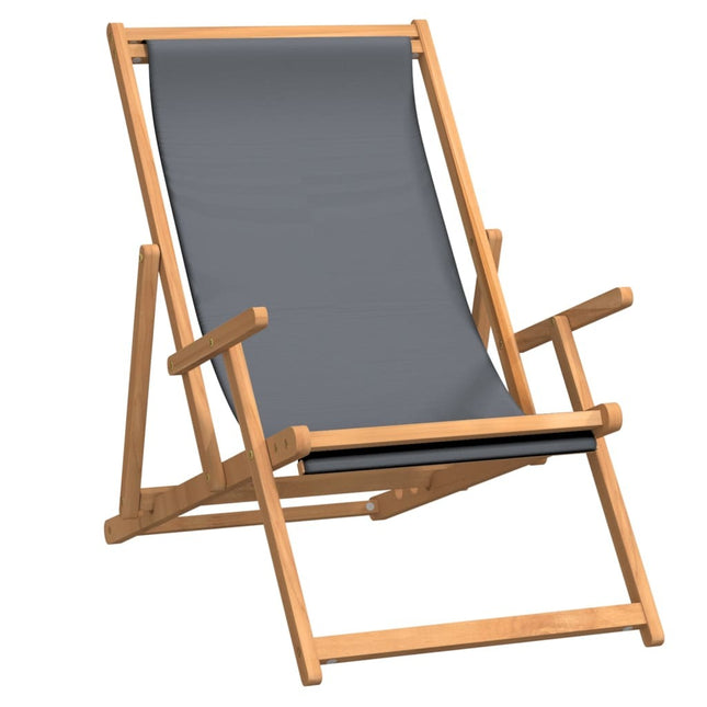 Chaise de plage pliable teck massif gris