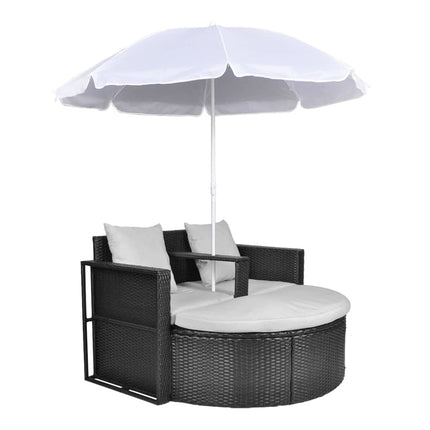 Canapé de jardin 2 places avec parasol résine tressée noire
