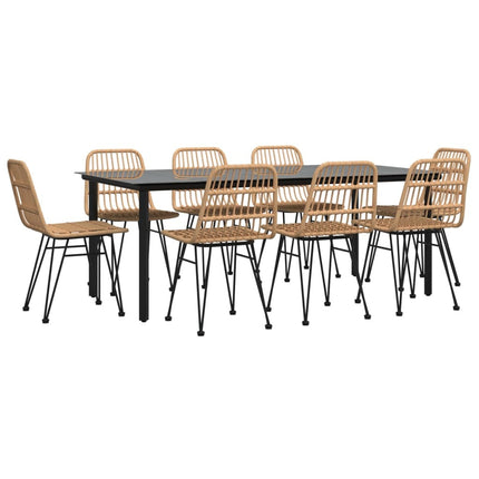 Table et chaises de jardin 8 places style rotin avec plateau en verre trempé