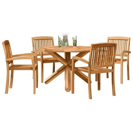 Table ronde et 4 chaises de jardin en bois d'acacia massif