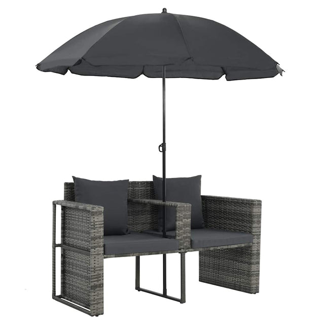 Canapé de jardin 2 places avec parasol résine tressée grise