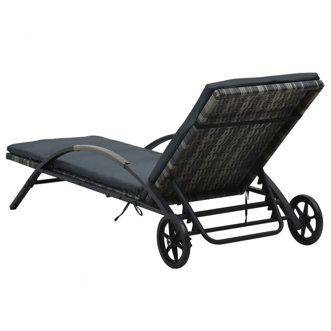 Bain de soleil avec coussin et roulettes en résine tressée anthracite