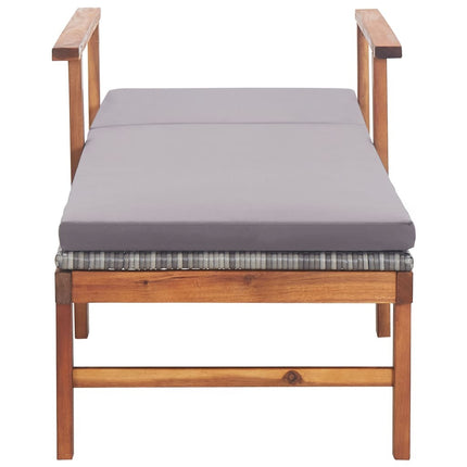 Bain de soleil avec coussin en résine tressée gris et bois d'acacia