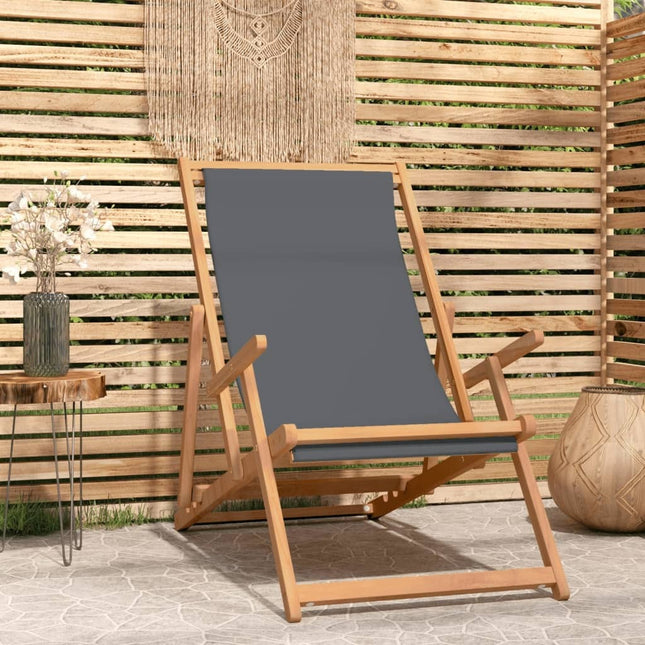 Chaise de plage pliable teck massif gris