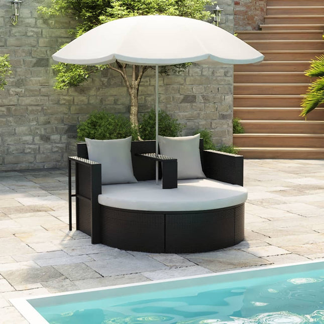 Canapé de jardin 2 places avec parasol résine tressée noire