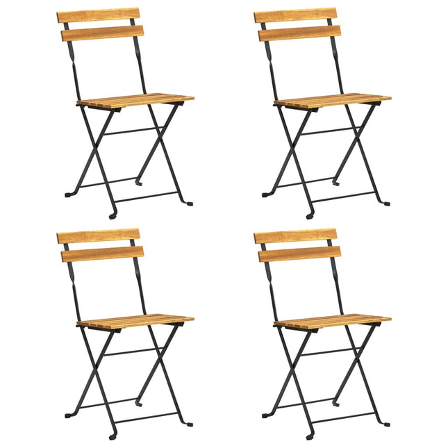 Table et 4 chaises pliantes de jardin en bois d'acacia massif et acier
