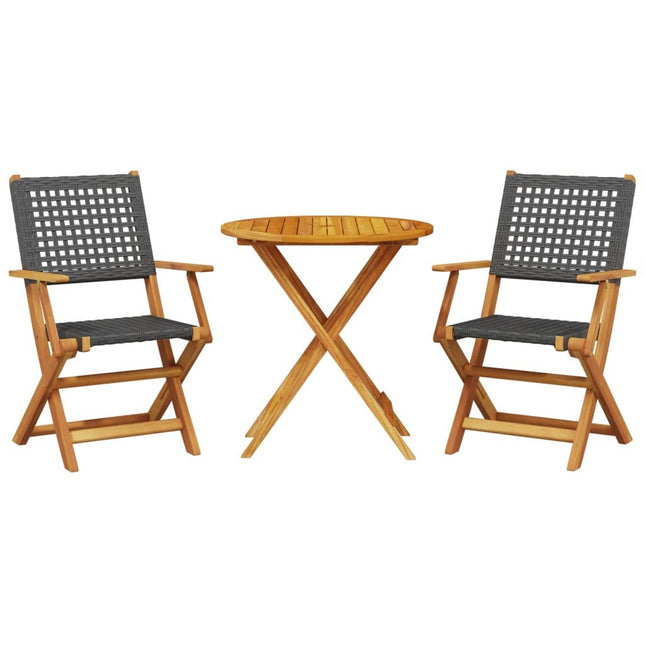 Table ronde et 2 chaises de jardin en résine tressée noire et acacia massif