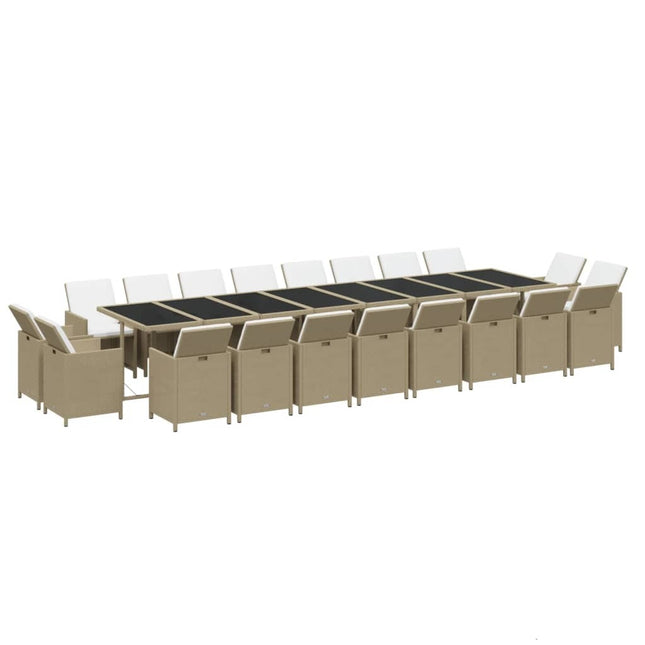 Table et fauteuils de jardin 20 places en résine tressée beige
