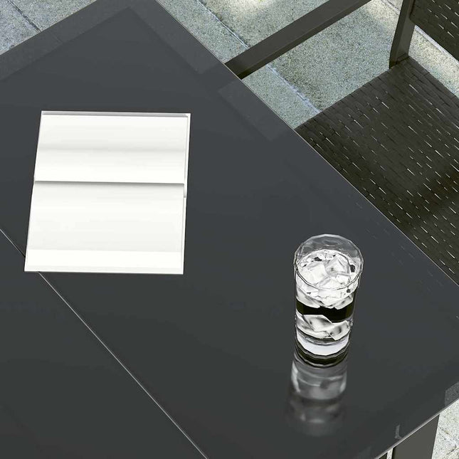 Table repas extérieure en acier noir et verre 200 x 100 cm