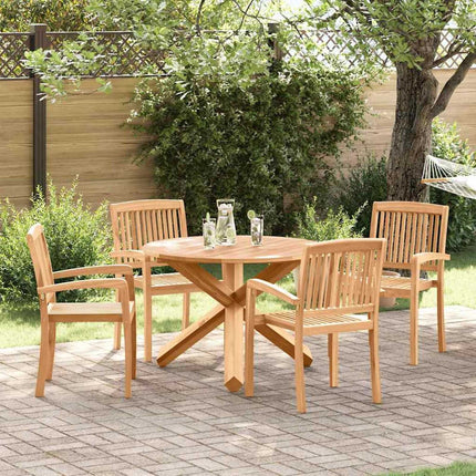 Table ronde et 4 chaises de jardin en bois d'acacia massif