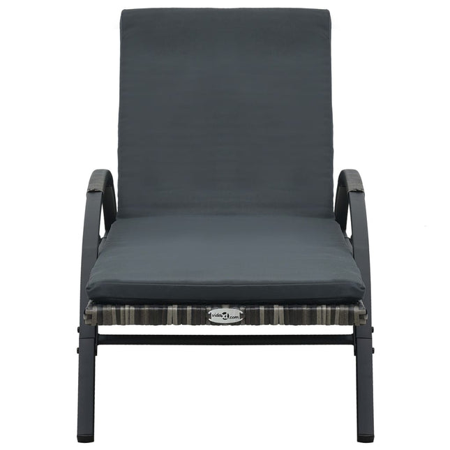 Bain de soleil avec coussin et roulettes en résine tressée anthracite