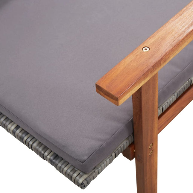 Bain de soleil avec coussin en résine tressée gris et bois d'acacia