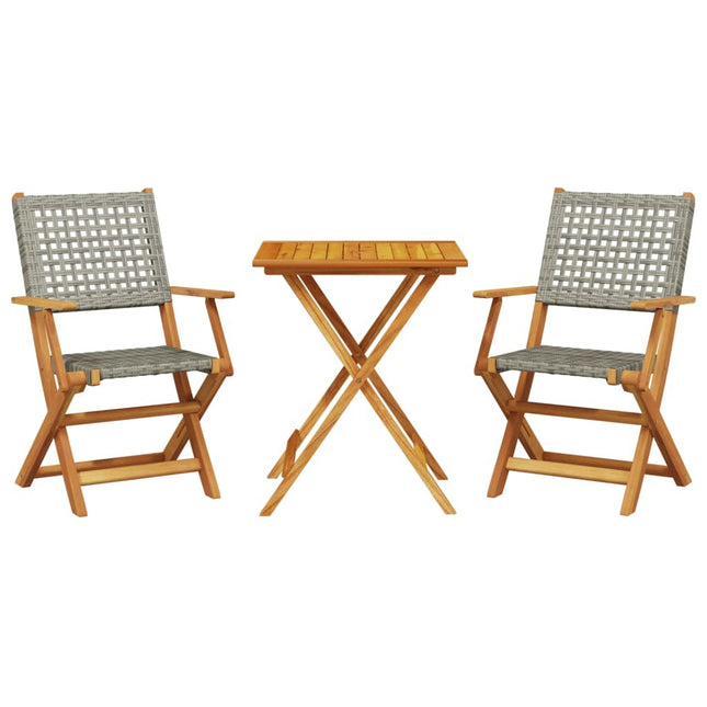 Table carrée et 2 chaises de jardin pliantes en résine tressée grise et acacia massif