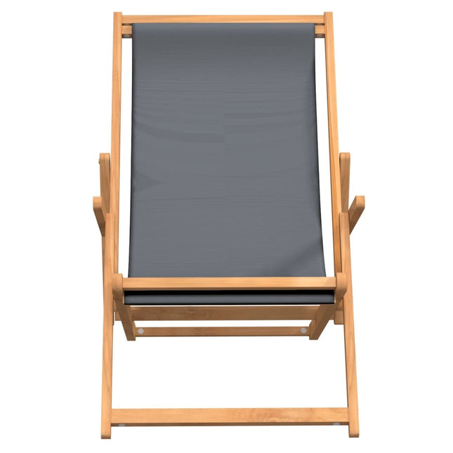 Chaise de plage pliable teck massif gris