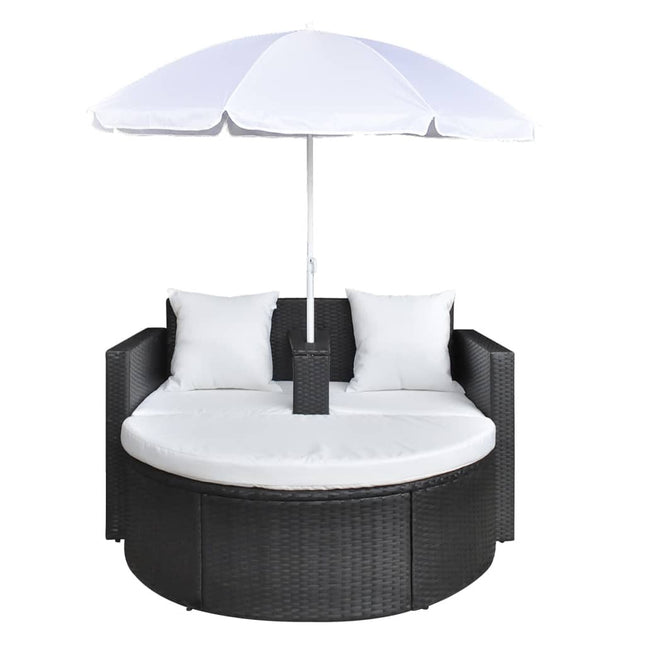 Canapé de jardin 2 places avec parasol résine tressée noire