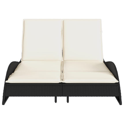Bain de soleil double en résine tressée noire avec coussins crème