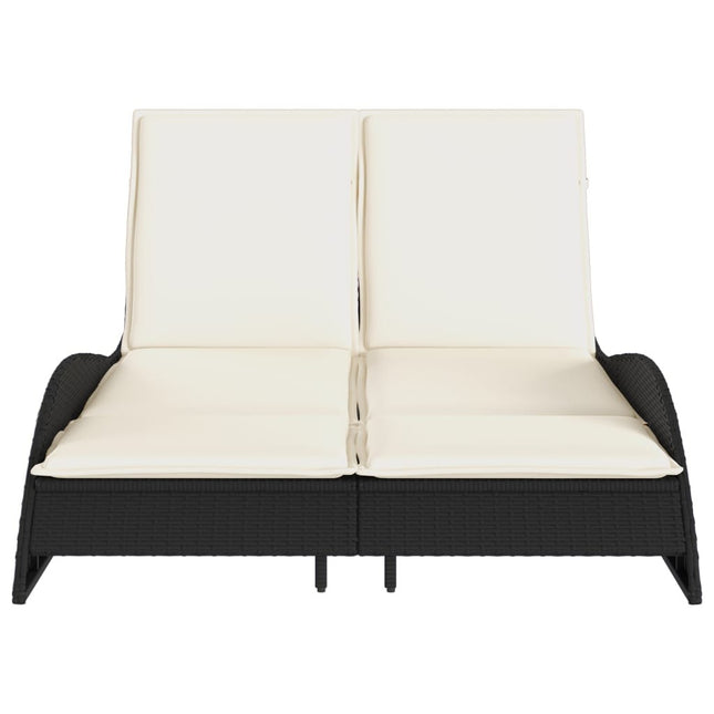 Bain de soleil double en résine tressée noire avec coussins crème