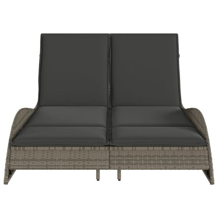 Bain de soleil double en résine tressée gris chiné avec coussins crème