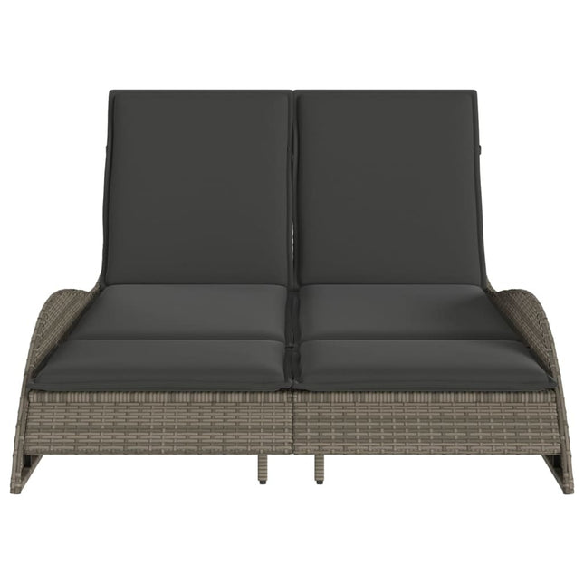 Bain de soleil double en résine tressée gris chiné avec coussins crème