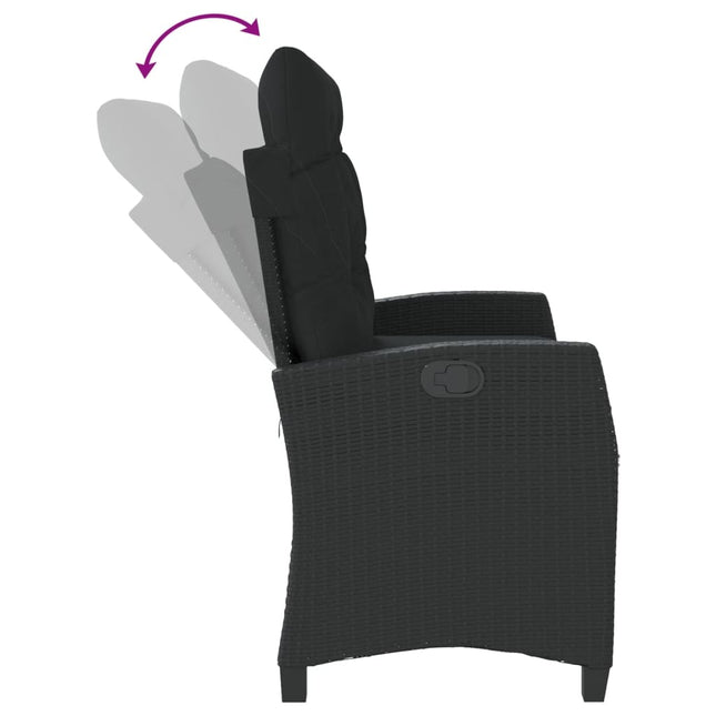 Banc inclinable de jardin avec coussins noirs résine tressée