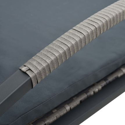 Bain de soleil avec coussin et roulettes en résine tressée anthracite