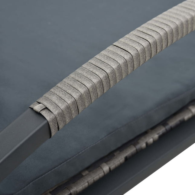 Bain de soleil avec coussin et roulettes en résine tressée anthracite
