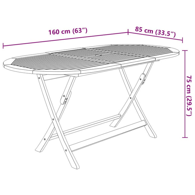 Table ovale et 8 fauteuils pliants de jardin en bois d'acacia massif 160 cm