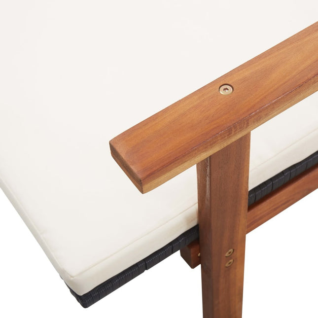 Bain de soleil avec coussin en résine tressée noire et bois d'acacia