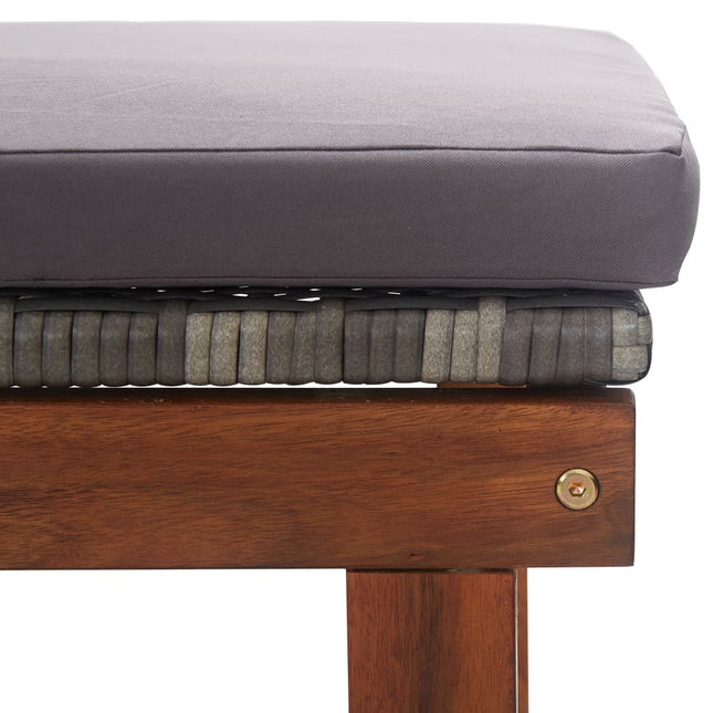 Bain de soleil avec coussin en résine tressée gris et bois d'acacia