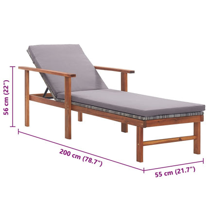 Bain de soleil avec coussin en résine tressée gris et bois d'acacia
