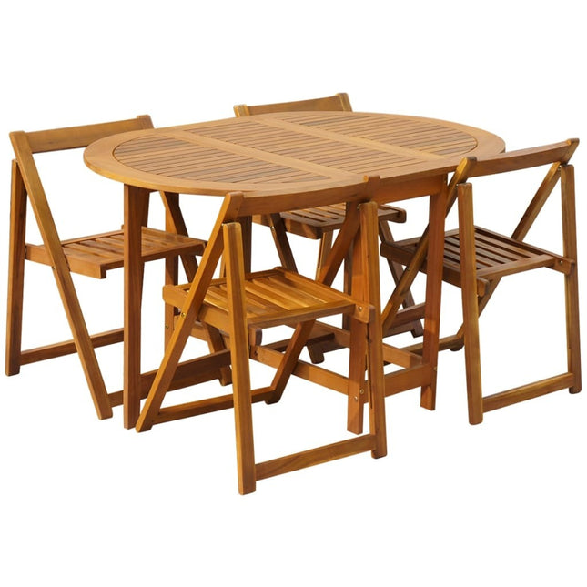 Table de jardin ovale pliante en bois d'acacia massif avec 4 chaises pliantes