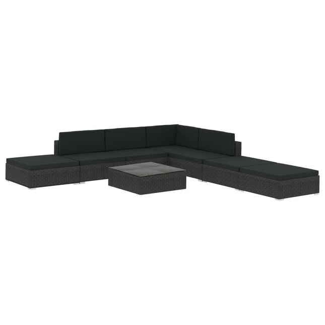 Salon de jardin d'angle en résine tressée noire avec coussins noirs
