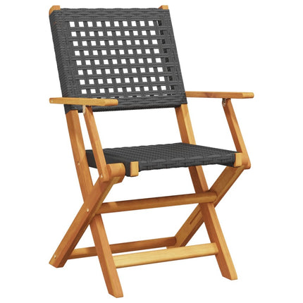 Table ronde et 2 chaises de jardin en résine tressée noire et acacia massif
