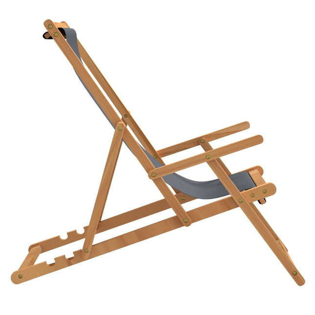 Chaise de plage pliable teck massif gris