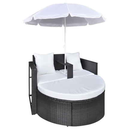 Canapé de jardin 2 places avec parasol résine tressée noire