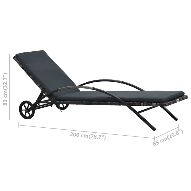 Bain de soleil avec coussin et roulettes en résine tressée anthracite