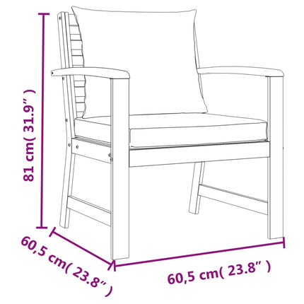Salon de jardin avec banc et 2 fauteuils en bois d'acacia avec coussins