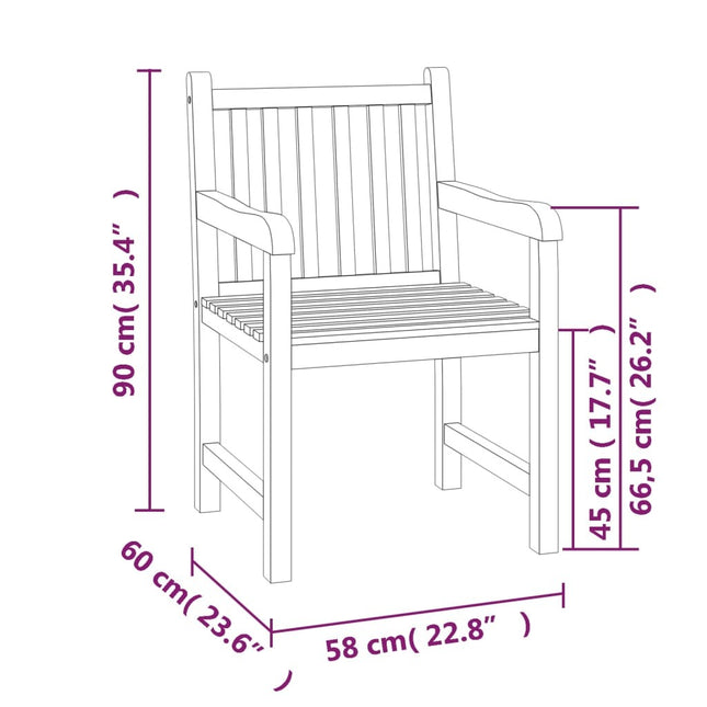 Table et 2 chaises de jardin en teck massif 110 cm
