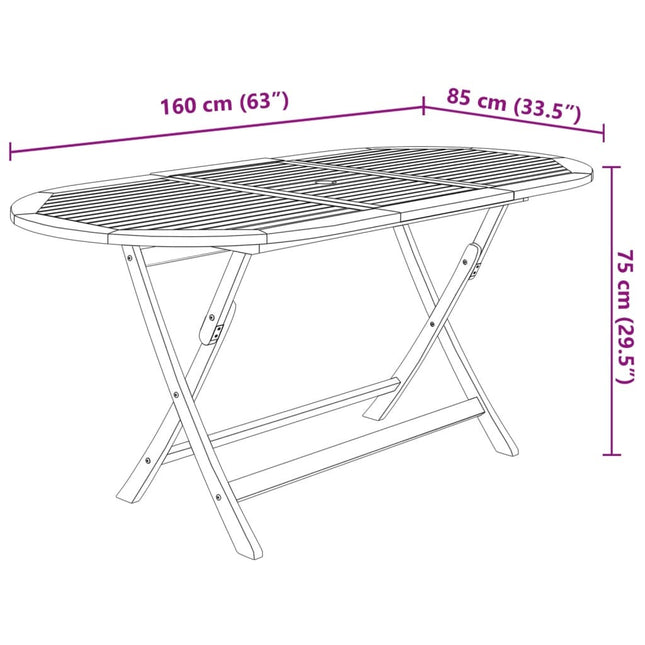 Table ovale et 6 chaises pliantes de jardin en bois d'acacia massif 160 cm