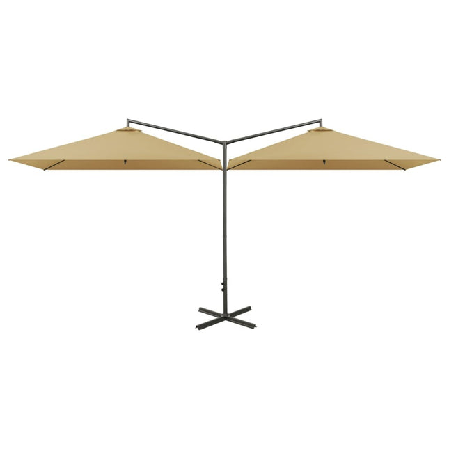 Parasol de jardin double avec mât en acier taupe 600 x 300 cm