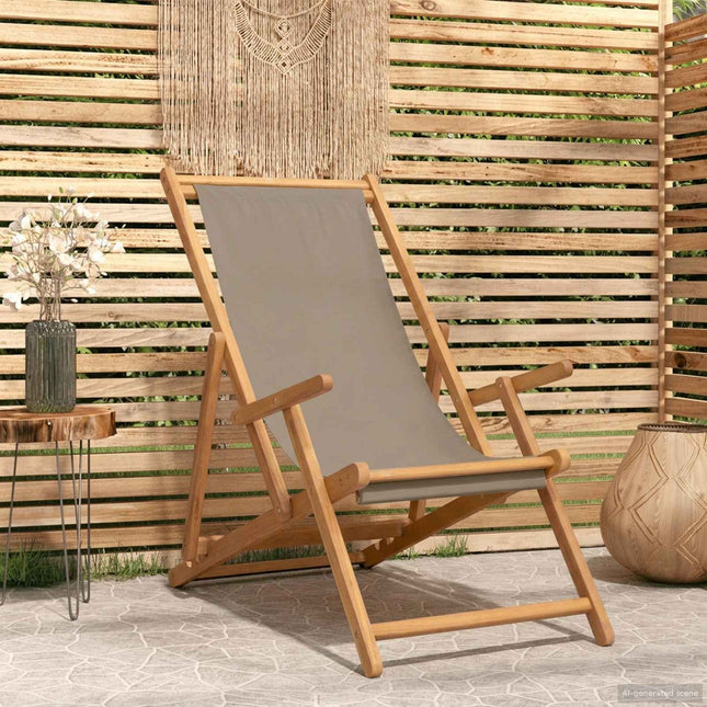 Chaise de plage taupe teck massif