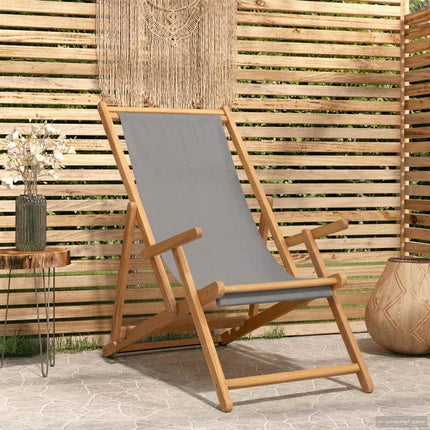 Chaise de plage gris clair teck massif