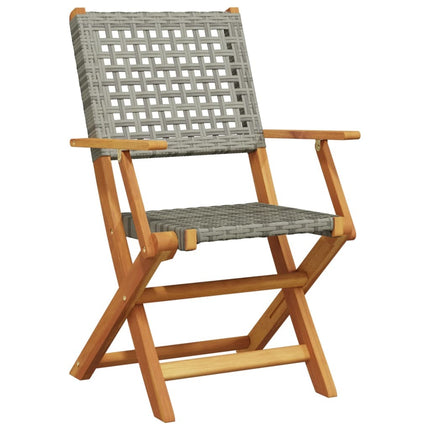 Table carrée et 2 chaises de jardin pliantes en résine tressée grise et acacia massif