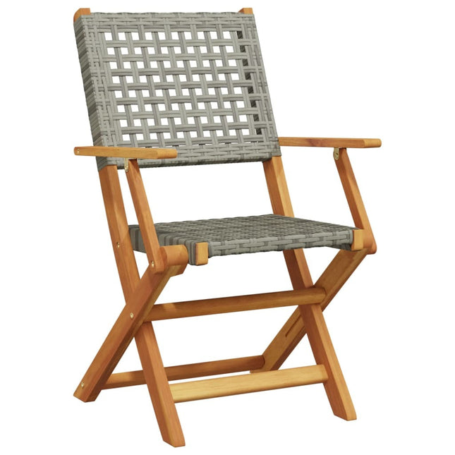 Table carrée et 2 chaises de jardin pliantes en résine tressée grise et acacia massif