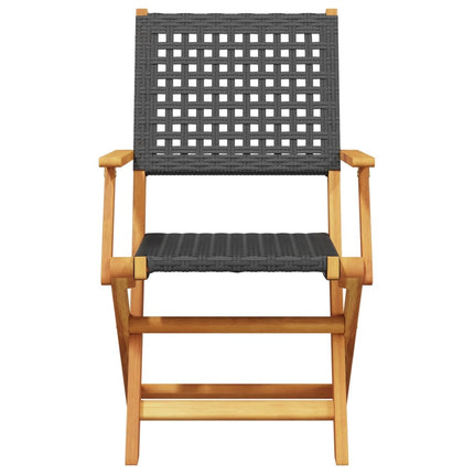 Table ronde et 2 chaises de jardin en résine tressée noire et acacia massif