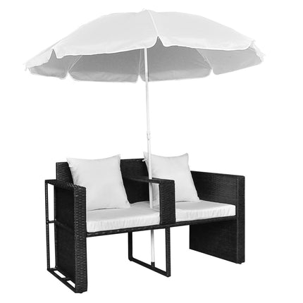 Canapé de jardin 2 places avec parasol résine tressée noire