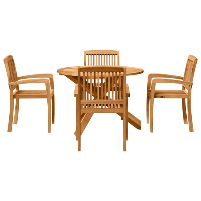 Table ronde et 4 chaises de jardin en bois d'acacia massif